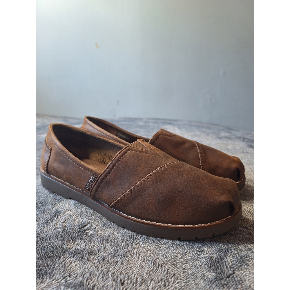 Bobs Skechers Fall Slip‎ On Vegan Leather Shoes Womens 9 Brown Memory Foam...